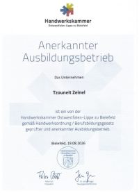Zertifikat: Anerkannter Ausbildungsbetrieb